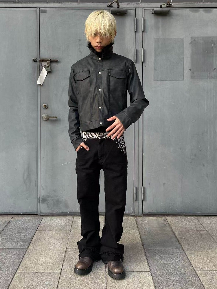 Zebra Print Black Curved Leg Denim with Dual Hem - DETW OnLine