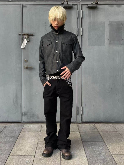 Zebra Print Black Curved Leg Denim with Dual Hem - DETW OnLine