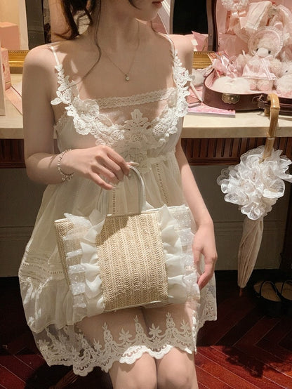 Lace Trim Crochet Handbag Sweet Holiday - Lalacita