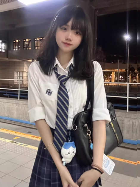 Pleating Shirt Style Details Embroidery Long Version Preppy Floral Sleeves White