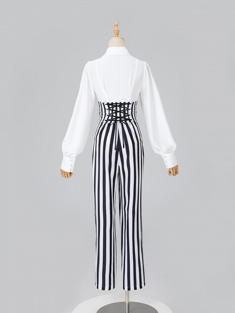 Refined White Long-Sleeve Top with Aristocratic Ouji Flair - DevilInspired Exclusive Collection