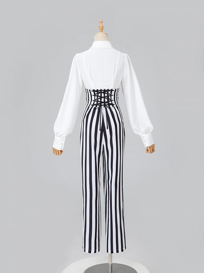 Refined White Long-Sleeve Top with Aristocratic Ouji Flair - DevilInspired Exclusive Collection