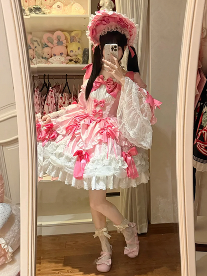 with Dress Sweet School Accents Bow Old Sleeves Pink Lolita Bell Dark Princess Detachable