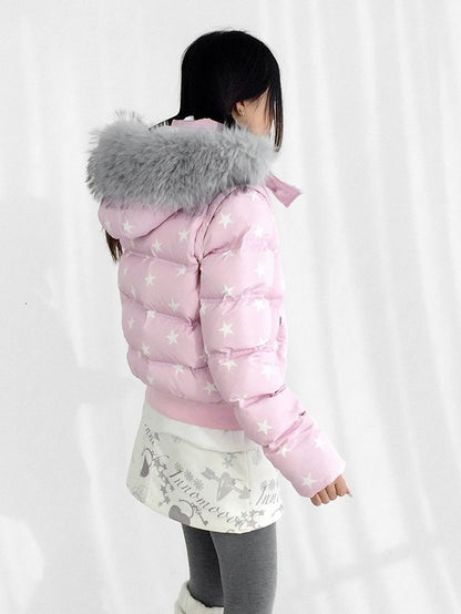 Detachable Jacket Trim Pink Daily Hood - Fur Hooded Winter Kawaii