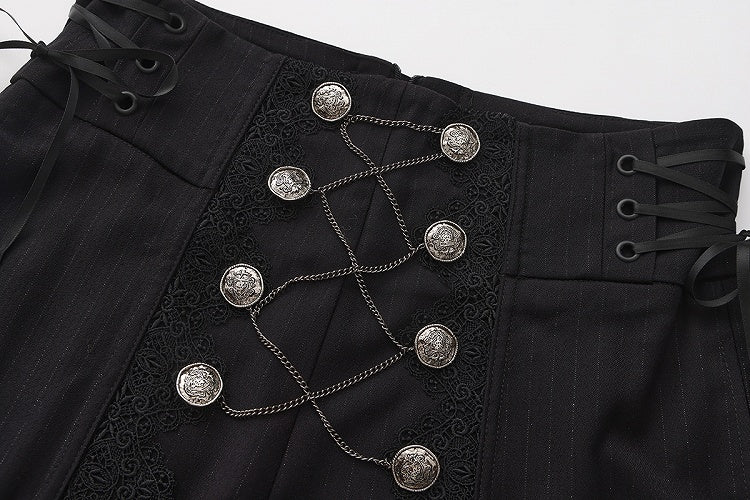 Silver Black and Buttons Chains Ouji Lolita High Waist Pants Decorative with