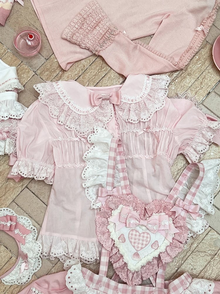 with Blouse Bowknots Lolita Short-sleeved Pink