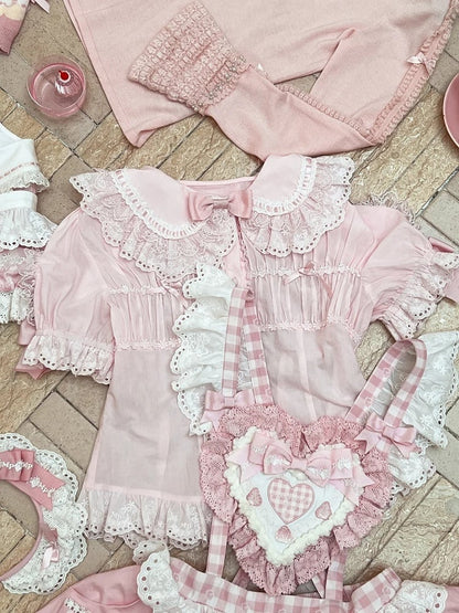 with Blouse Bowknots Lolita Short-sleeved Pink