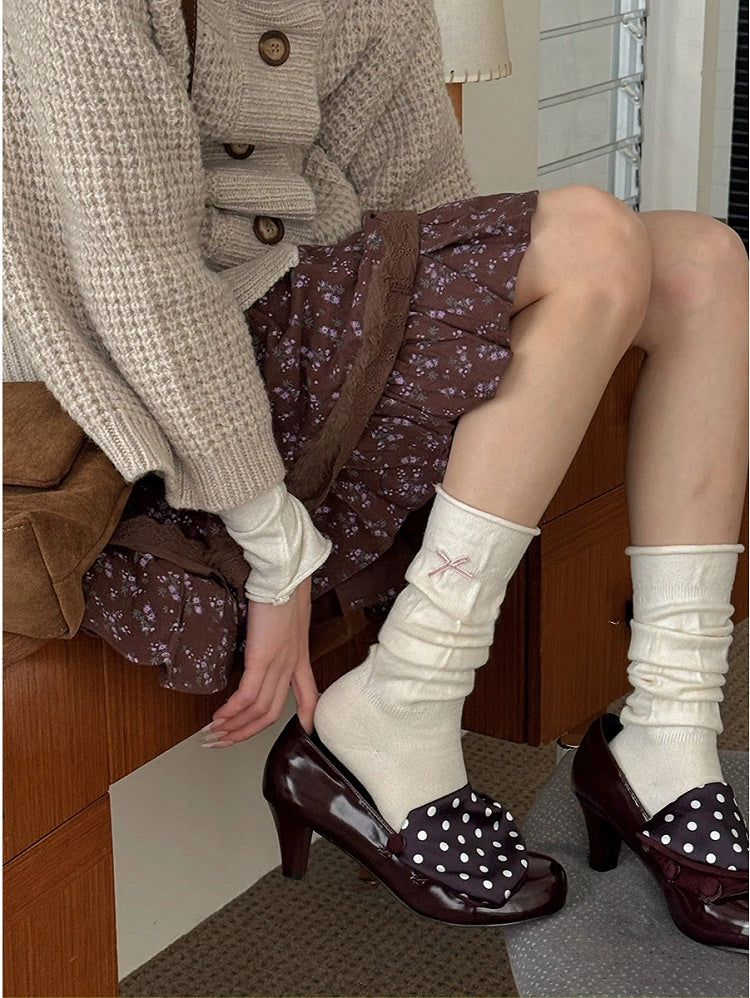 Embellishments Ribbed 4-Color with Bow Calf Socks