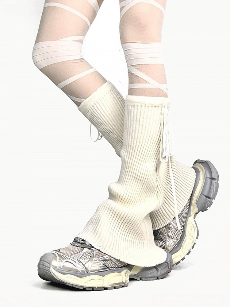 Black/White/Gray Knitted Warmers Flared Leg Strappy