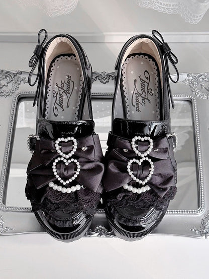 Jirai Kei Pearl Heart Bowknot Lace Ruffle Sneakers - Transfer Student