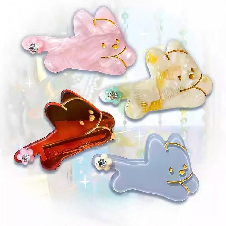 Puppy Rhinestone 4 Hairclip Decorated Color Options