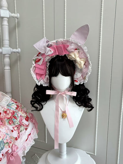 Blaue Haube Ohren Rosa Süßes Gelb Weiß Lolita Bunny /
