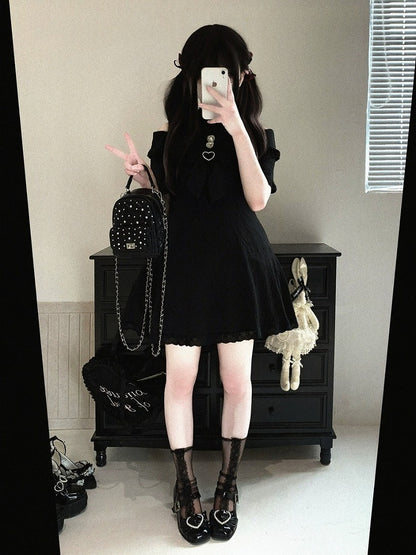 Cutout Shoulder Jacquard Dress with Ruffles, Bow Details, 4 Shades - Kitty Bxllet