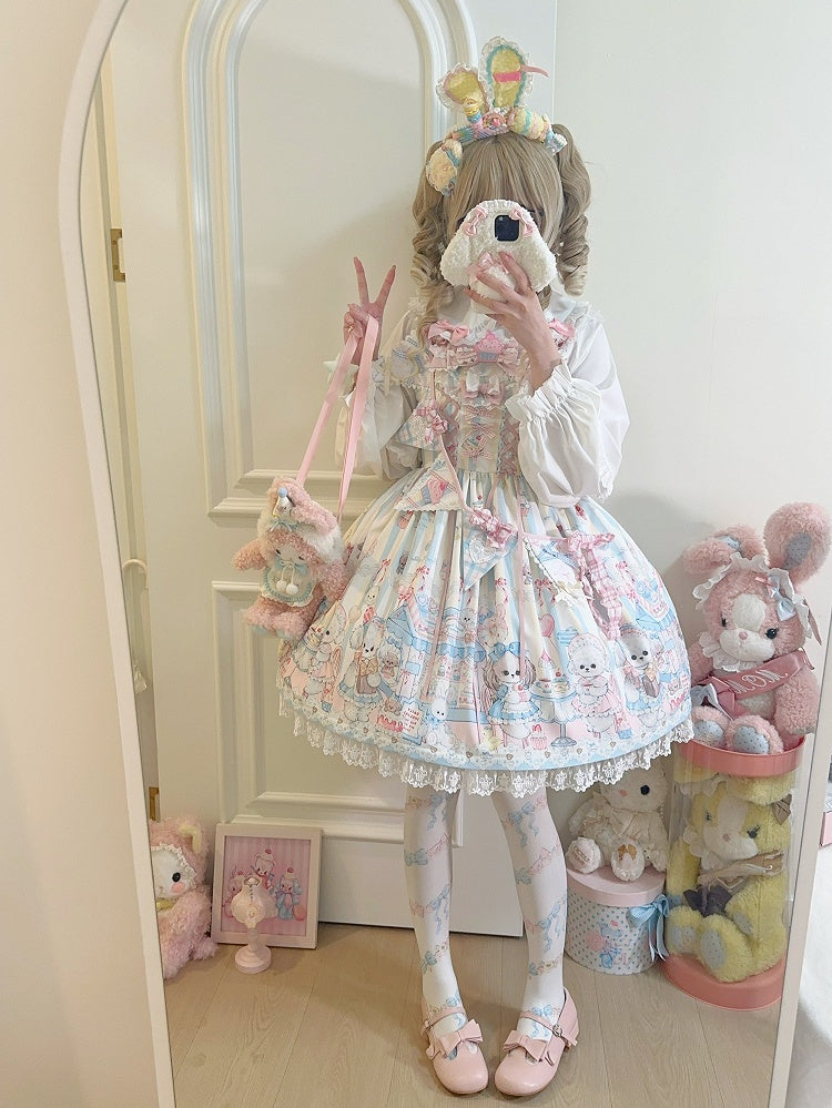 Flaggenkleid Puppy's Afternoon mit Print Light Sweet Lolita Tea Ribbon Gelb
