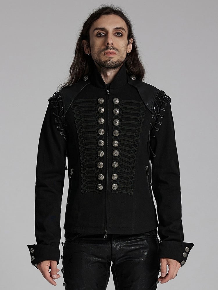 Black & Sliver Men's Punk Military Jacket