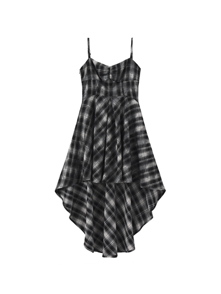 High-low Neckline Skirt Dress Black  White Plaid Sweetheart Slip