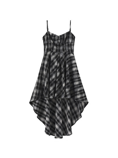 High-low Neckline Skirt Dress Black  White Plaid Sweetheart Slip