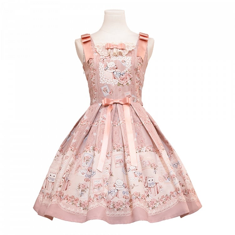 キティと花柄のピンクのスイートロリータジャンパースカート