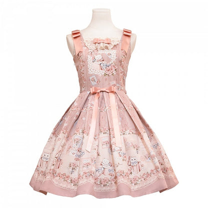 キティと花柄のピンクのスイートロリータジャンパースカート