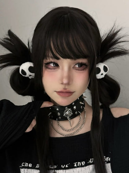 チェーン付きブラックスタッドパンクチョーカー