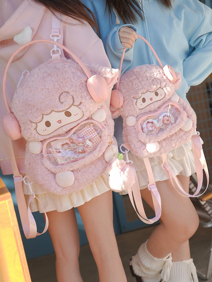 ピンクの可愛い子羊型ぬいぐるみリュック ミドル/ラージサイズ