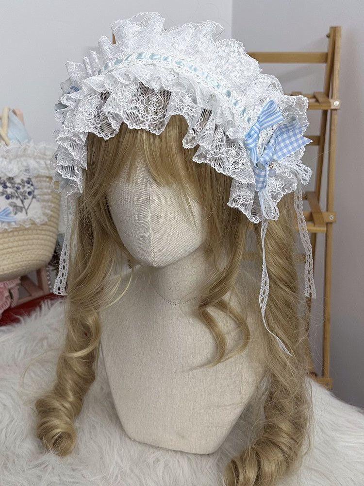Blue/Light Bowknot Hairband Lace Lolita Blue Dark
