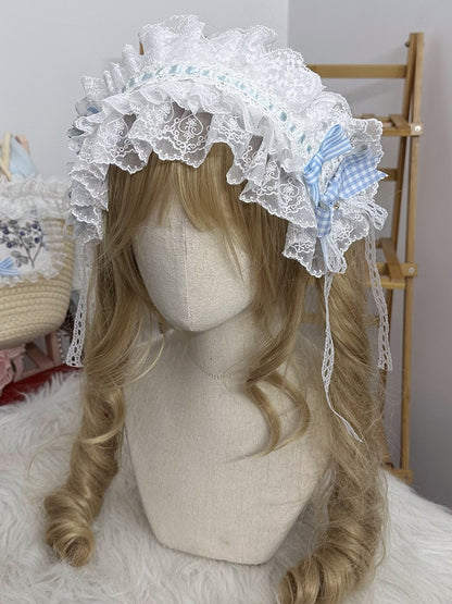 Blue/Light Bowknot Hairband Lace Lolita Blue Dark