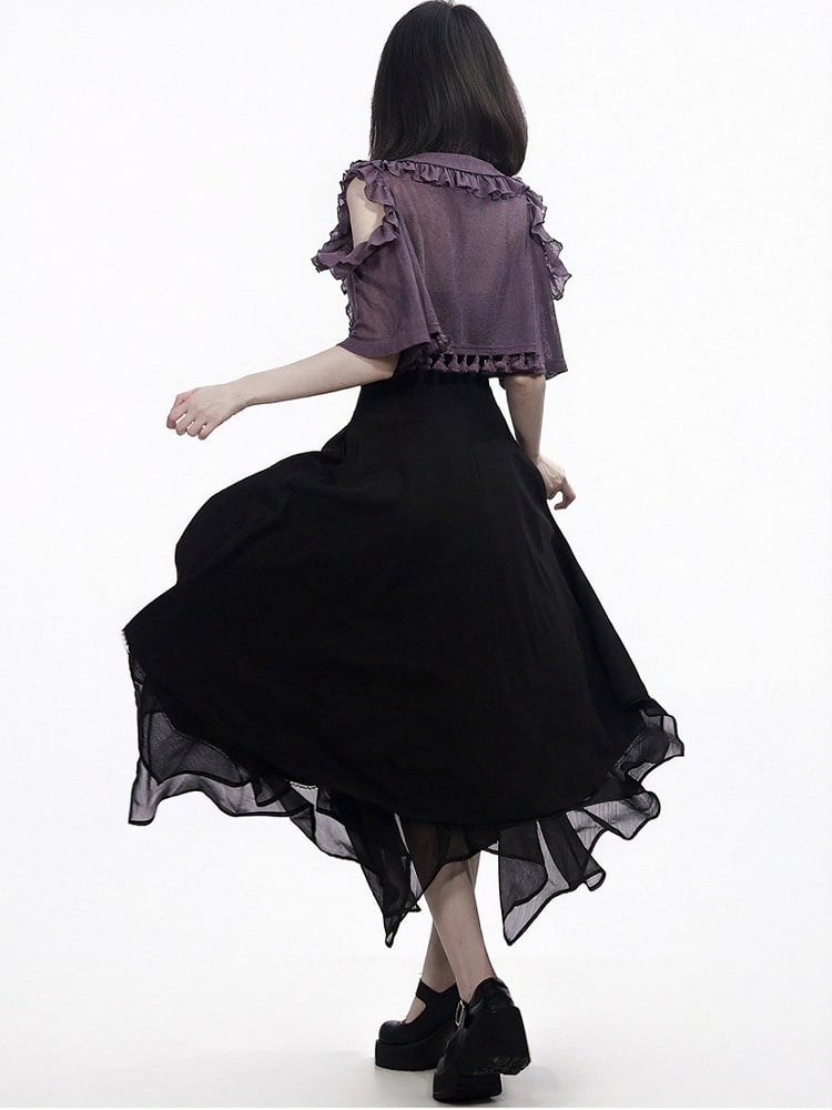 Long Black Halter Dress with Asymmetrical Hem - PINK SAVIOR
