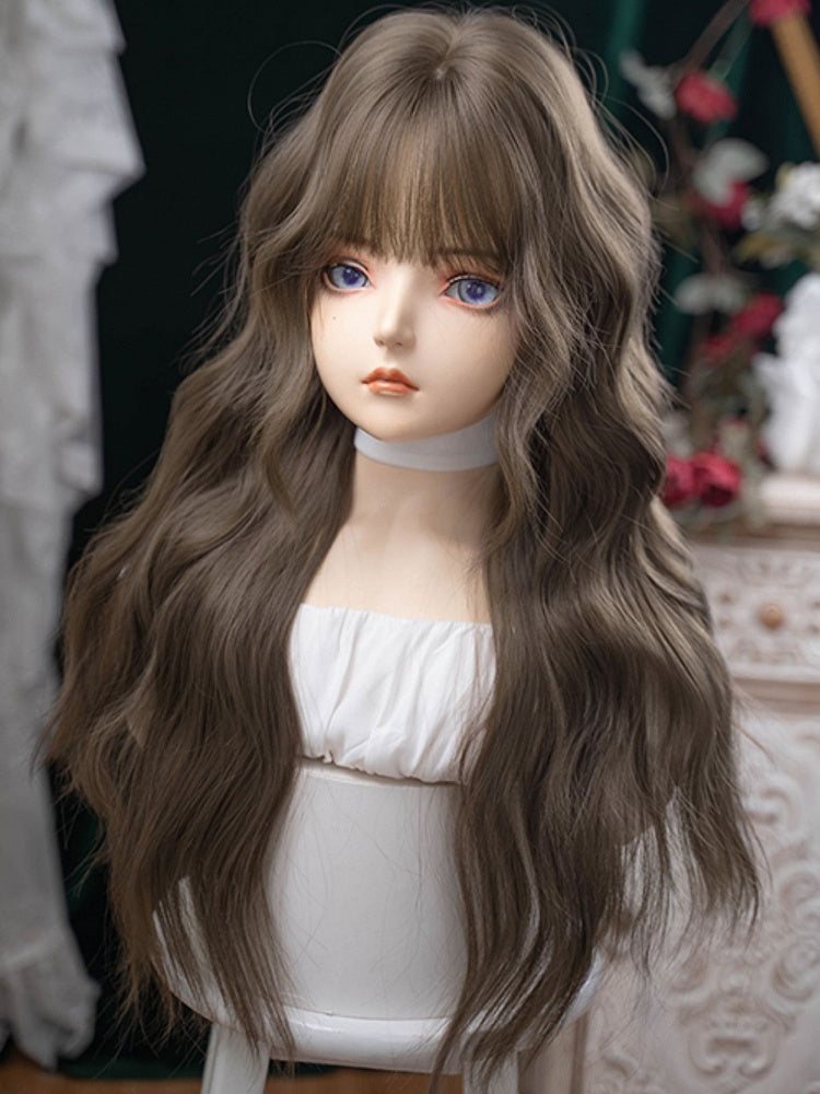 ブラウンの前髪付きエアウィッグ 72CM ウェーブ長さ