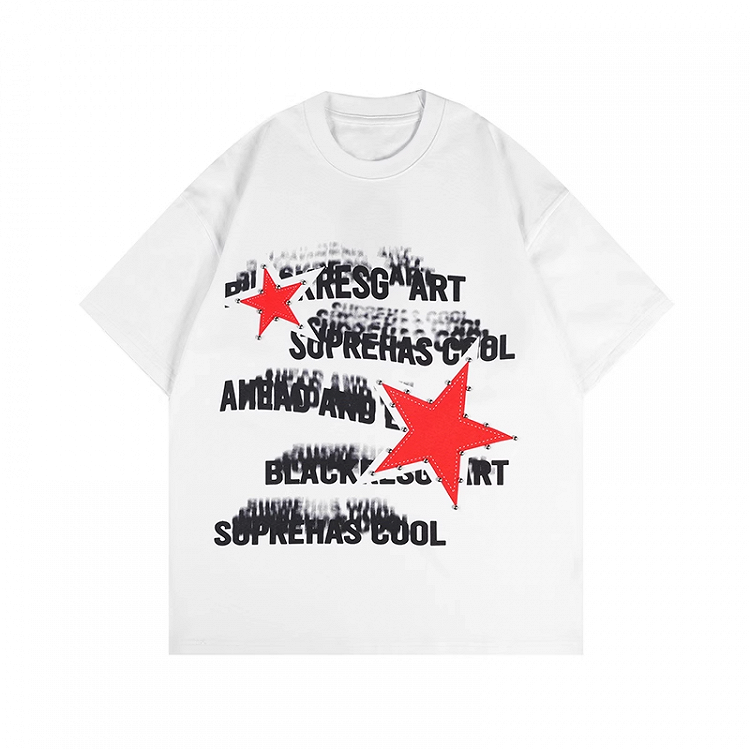 Loses T-Shirt Weiß Rundhals Stern Print Vintage