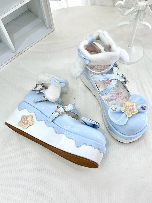 Mary Blue Lolita Janes Sweet Elements Design Starry Crisscross Night with Platform