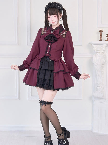 Kei-Bluse mit weinrotem Jirai-Illusionsausschnitt