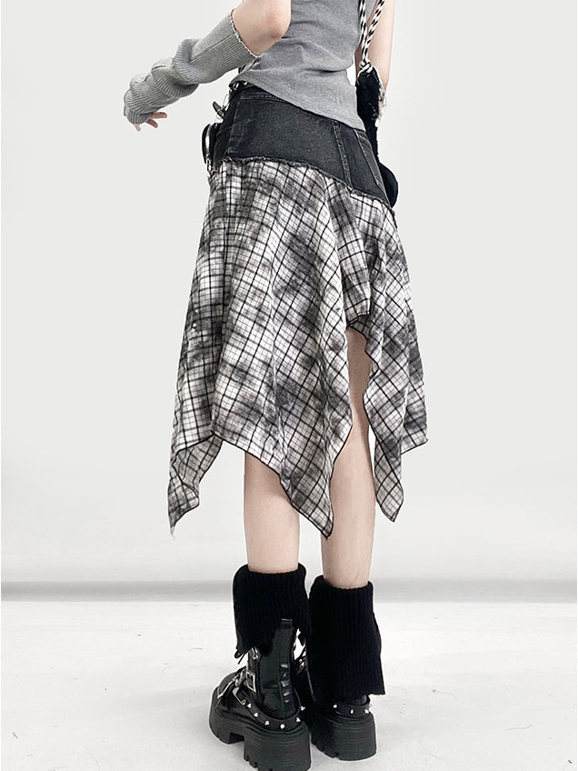 Kariertes Taschentuch SchwarzWeiß Y2K Muster Rocksaum