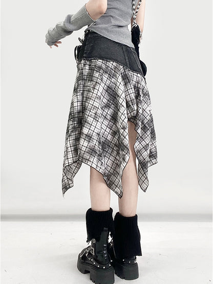 Kariertes Taschentuch SchwarzWeiß Y2K Muster Rocksaum