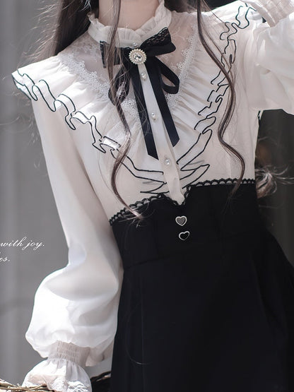 Lace and Bow with Black Rhinestone Kei Ribbon Jirai Decor Tie