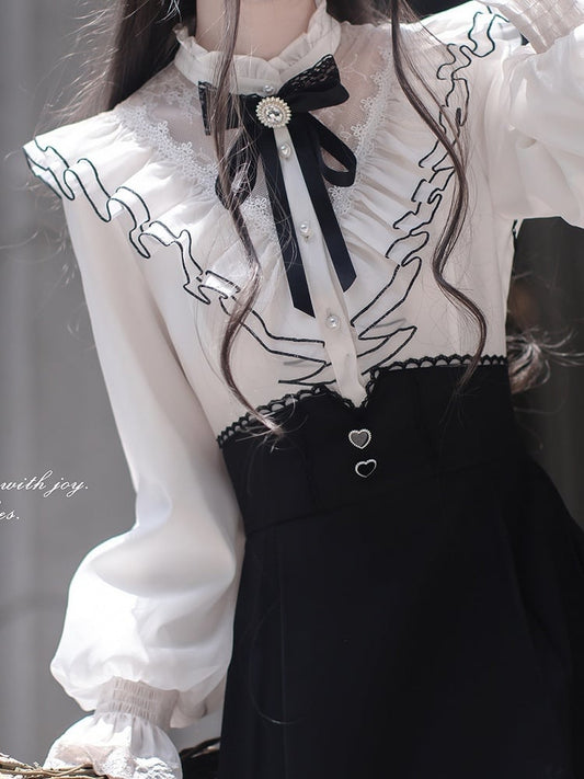 Lace and Bow with Black Rhinestone Kei Ribbon Jirai Decor Tie