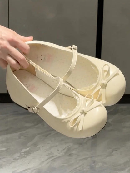 Runde Zehen Lolita geknotete Schleife mit Schuhen Matt Low-Heel Beige