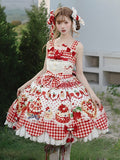 Cake Red Lolita Trim Scalloped Eyelet Strawberry White Dress JSK Print with