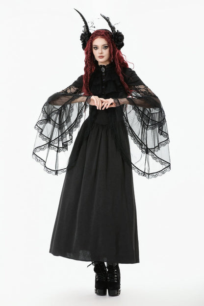 Black Stand Collar Trumpet Sleeve Lace Wedding Gothic Dress