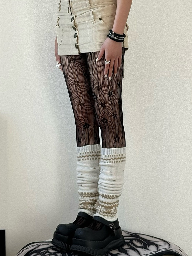 Y2K Schwarzes Blumenstrumpfhosenmuster