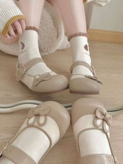 Decorated Bowknot Buckle Khaki Bunny Bear Ear Flats