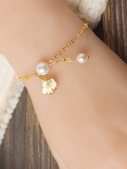 Options Elegant 6 Charrms Bracelet Pearl Golden Leaf and Ginkgo