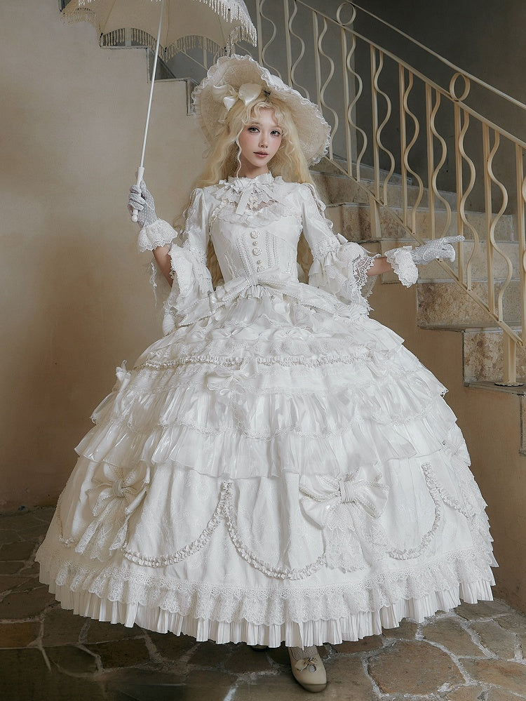 Large Lolita + Gorgeous Sleeves White Bell Hat Hanayome Gloves Dress