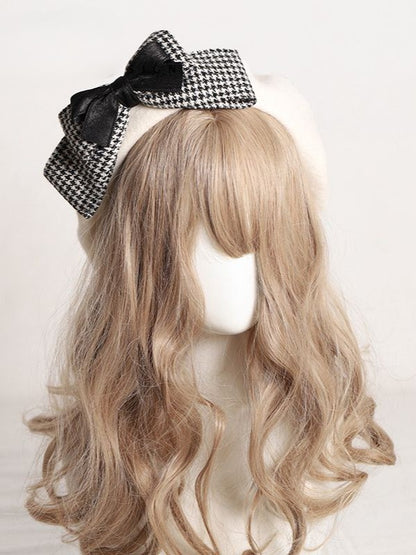 4 Color Options Lolita Detachable Houndstooth Bowknot Beret