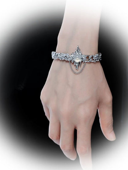 White Rhinestone Decoration Silver Bracelet - Kiwi Store