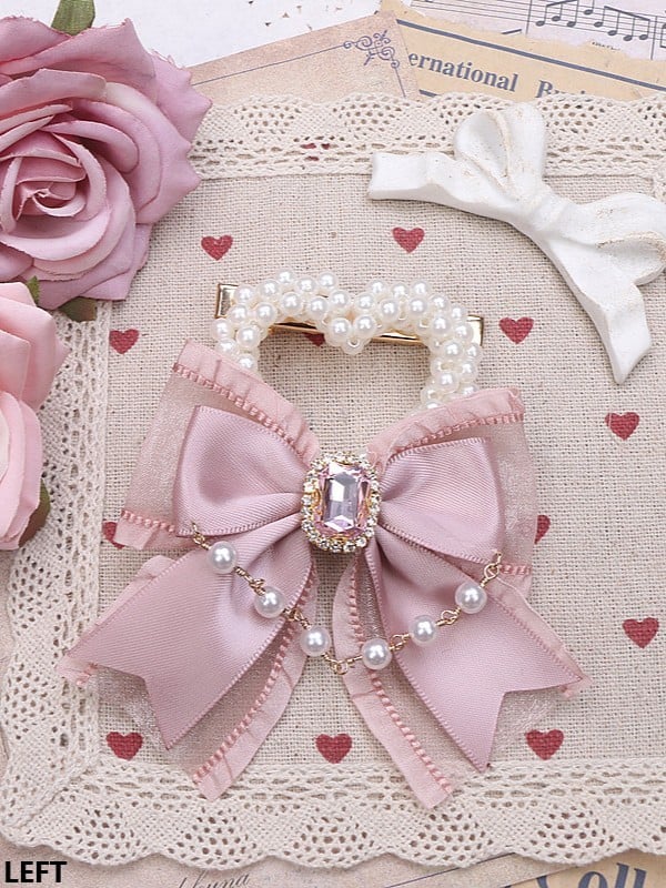 Pearl Heart Color Options Kei 3 Jirai Bowknot Hairclip Chian