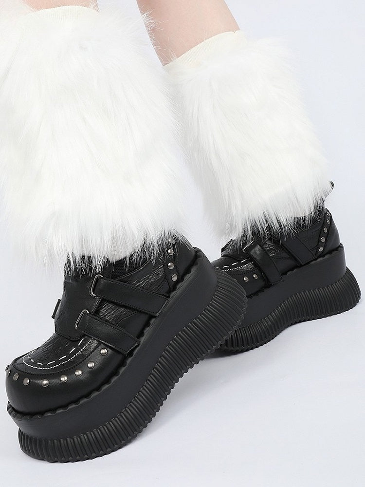 Black Velcro Strap with Design Details Studded Platform Closures - Shoes Punk