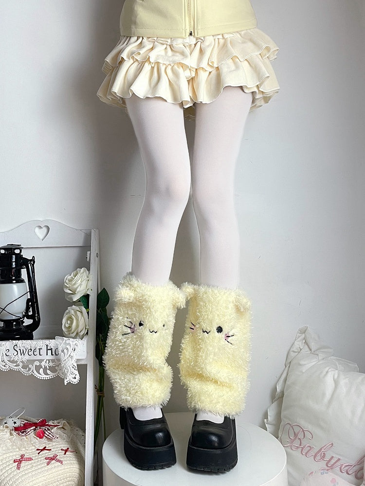 Cute Plush White/Yellow/Pink Leg Warmers