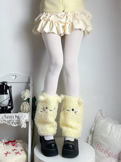Cute Plush White/Yellow/Pink Leg Warmers
