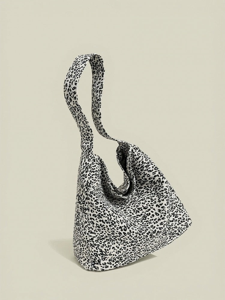 White Print Shoulder and Black Leopard Bag Canvas